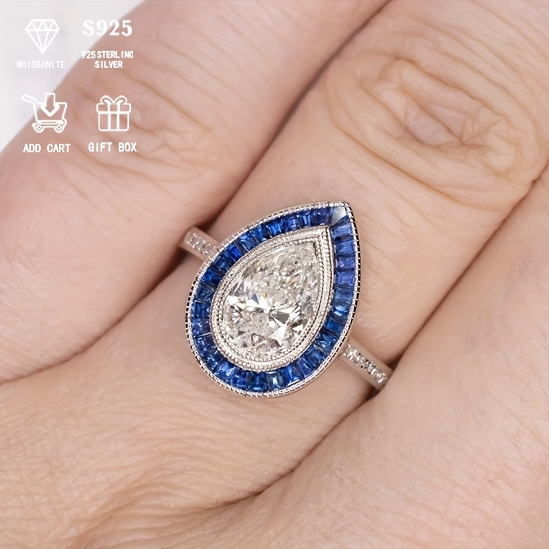 Vintage Palace Style S925 Silver 2ct Pear Moissanite Ring